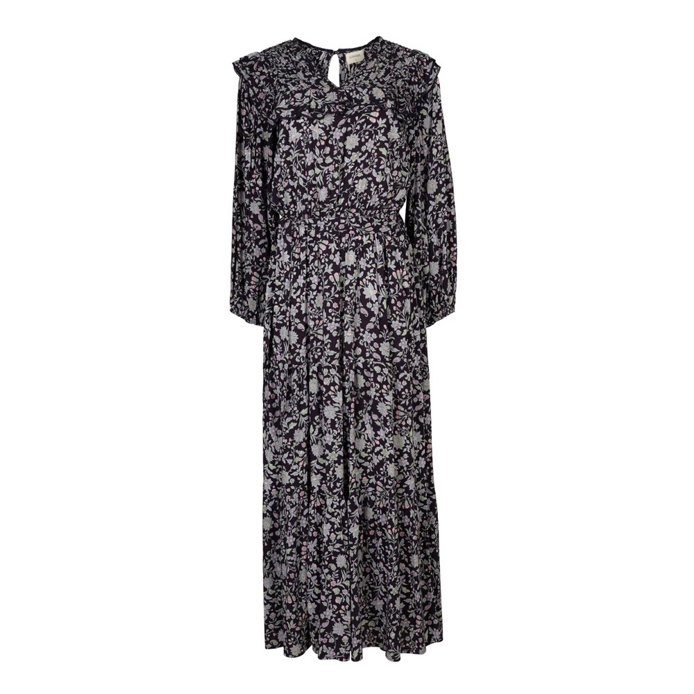 Floral Long Sleeve Maxi Dress in Black and Lavender